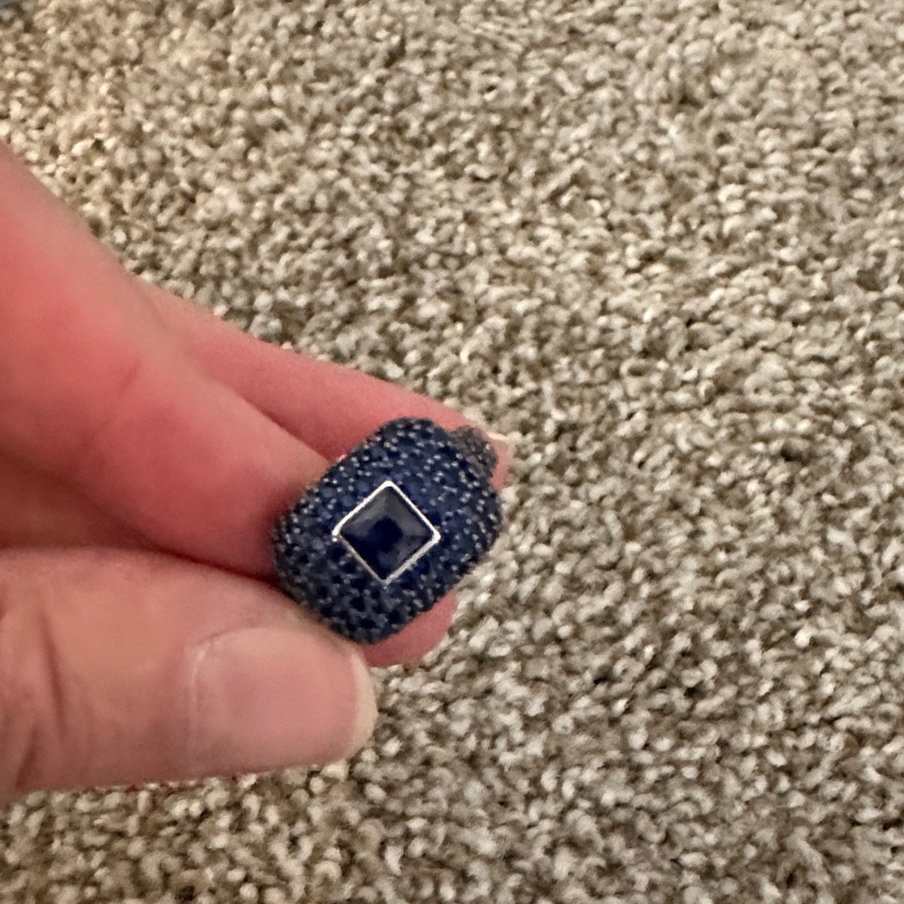 Blue Beaded Ring With Square Gem - image 1